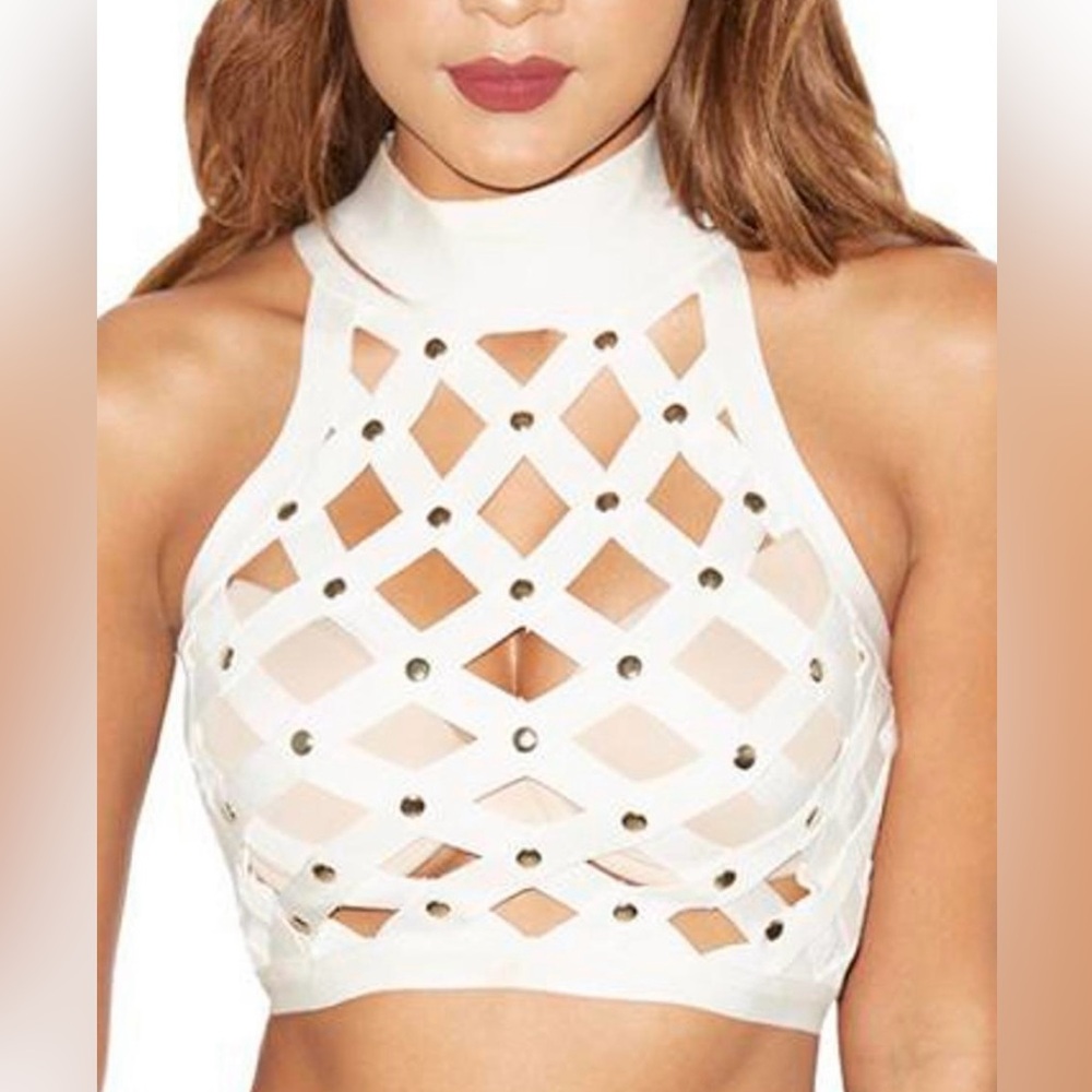 House of CB white caged bandaged crop top